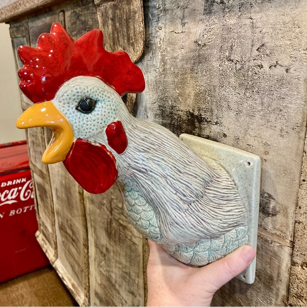 Rustic Red and White Rooster Wall Decor